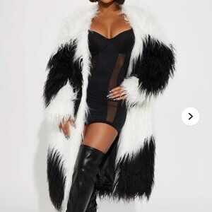 Black & White Divine Faux Fur Coat
